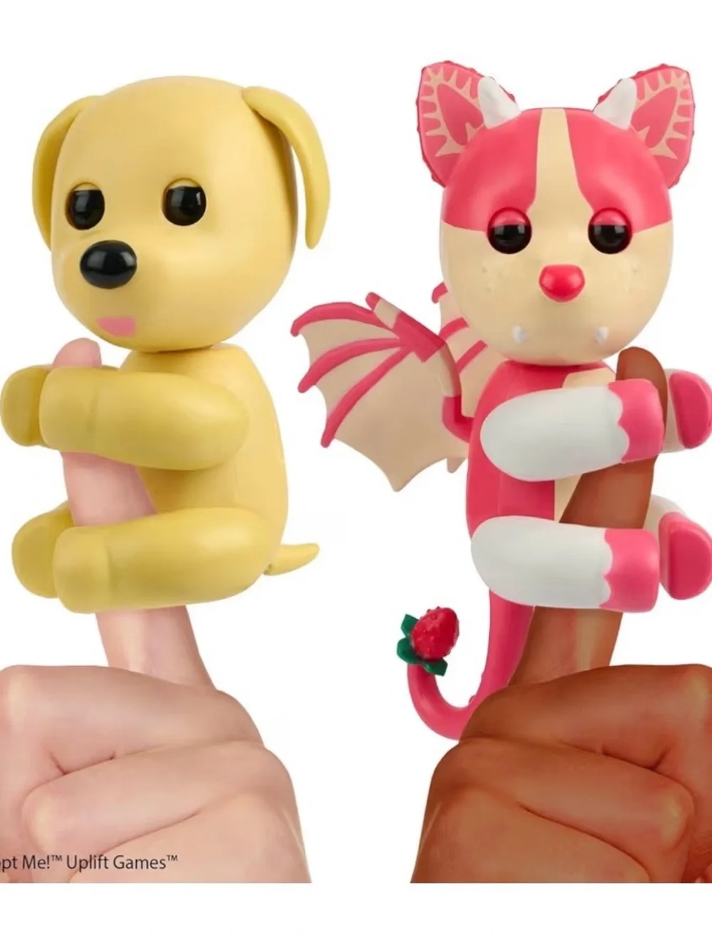 Cute Finger Pet Toy Duo - Yellow Puppy & Pink Dragon